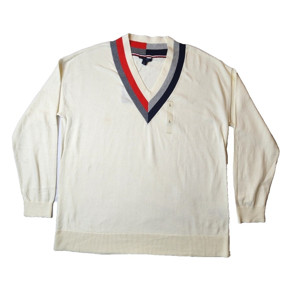 Tommy Hilfiger Men's‎ Sweater V-Neck Stripes Logo Flag Size L